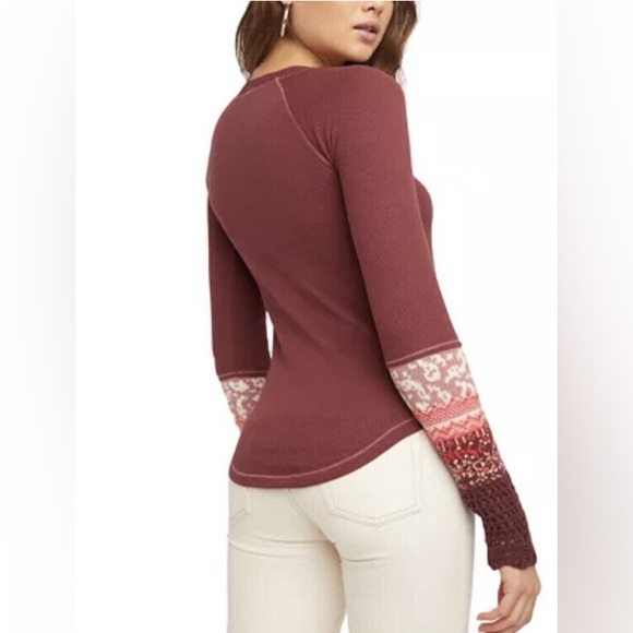 NWOT Sold Out Free People In The Mix Cuff Thermal Sweatshirt Sz M - Picture 2 of 6